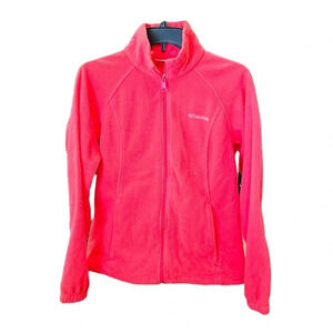 Columbia women’s full zip fleece jacket mock neck pockets SZ M pink